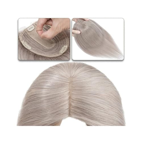 Haartopper für Frauen Haaraufsätze for Frauen, 15,2–45,7 cm, Mittelteil, Echthaaraufsatz, Haarteil, 10 x 12 cm, Seidenbasis mit 4 Clips, glatter Haaraufsatz for dünner werdendes Haar, Haarausfall Haar von FUHAI-666