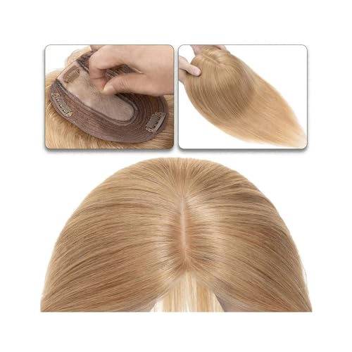 Haartopper für Frauen Haaraufsätze for Frauen, 15,2–45,7 cm, Mittelteil, Echthaaraufsatz, Haarteil, 10 x 12 cm, Seidenbasis mit 4 Clips, glatter Haaraufsatz for dünner werdendes Haar, Haarausfall Haar von FUHAI-666