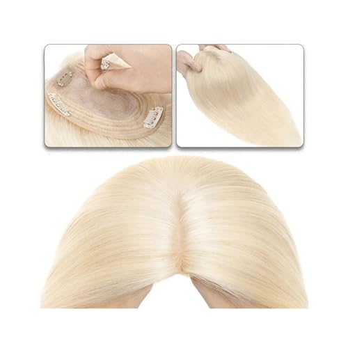 Haartopper für Frauen Haaraufsätze for Frauen, 15,2–45,7 cm, Mittelteil, Echthaaraufsatz, Haarteil, 10 x 12 cm, Seidenbasis mit 4 Clips, glatter Haaraufsatz for dünner werdendes Haar, Haarausfall Haar von FUHAI-666