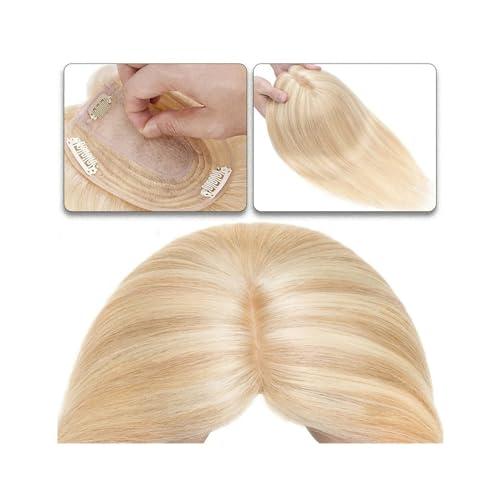 Haartopper für Frauen Haaraufsätze for Frauen, 15,2–45,7 cm, Mittelteil, Echthaaraufsatz, Haarteil, 10 x 12 cm, Seidenbasis mit 4 Clips, glatter Haaraufsatz for dünner werdendes Haar, Haarausfall Haar von FUHAI-666