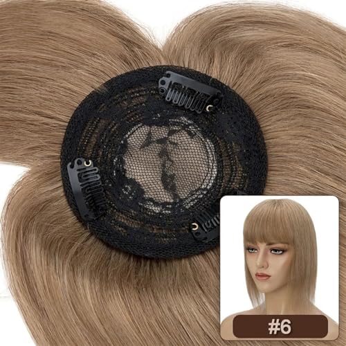 Haartopper für Frauen Haaraufsätze for Frauen mit dünner werdendem Haar, glatter Echthaaraufsatz mit Pony, 8,5 x 8,5 cm, weiche, atmungsaktive indische Haarteile mit 3 Clips Haarteil Topper Toupet Fra von FUHAI-666