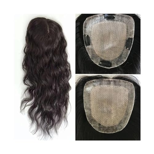 Haartopper für Frauen Wasserwellen-Echthaar-Topper, 15 x 16 cm, Seidenbasis-Topper mit 2 cm PU, ca. 20,3–55,9 cm, europäischer Remy-Haar-Topper, gewellt, for Frauen mit dünner werdendem Haar Haarteil von FUHAI-666