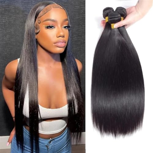 Human Hair Bundles 12A Gerade Bundles Original Menschliches Haar Reines Unverarbeitetes Echthaar Haarverlängerungen for Frauen Echte Natürliche Haarverlängerungen human hair weave (Size : 10 12 14, von FUHAI-666