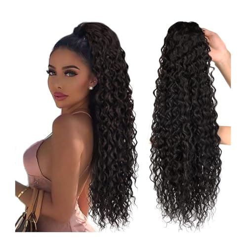 Pferdeschwanzverlängerung 32 Zoll Wasserwelle Afro Pferdeschwanz Frauen Haarteil Falsche lockige Pferdeschwanzverlängerung Clip in synthetische Kordelzug Pferdeschwanz Perücke lang Pferdeschwanz-Haart von FUHAI-666