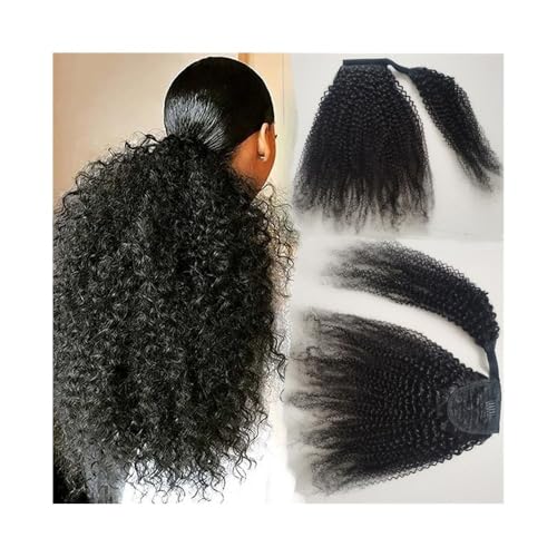 Pferdeschwanzverlängerung Afro Kinky Curly Wrap Around Pferdeschwanz Echthaarverlängerungen 8-20 Zoll Brasilianisches Remy Haar Afro Lockiges Haar Pferdeschwanz Haarteil for Schwarze Frauen Pferdeschw von FUHAI-666