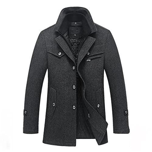 FUHU-SJZ Lässiger Peacoat, Elegante Herren Warm Wollmantel Fit Mantel Winter Jacke Business Wintermantel Lange Jacken Dicker Trenchcoat Gepolsterter Lässiger Peacoat (Color : Gray 1, Size : 5XL) von FUHU-SJZ