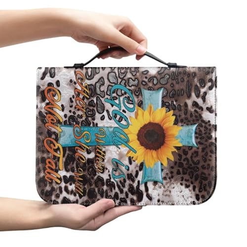 FUIALDOLG Bibelhülle für Sonnenblumenkreuz, Bibelhülle, Tragetasche, Organizer, Tasche, Reißverschluss und Taschen für Standard-Bibel für Damen, Mädchen, Kinder von FUIALDOLG