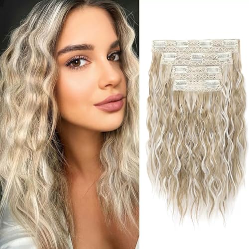 FUIBEJAE 4Pcs 12Inch Clip In Haarverlängerungen Wasser Ripple Wellige Haarperücken Weiches lockiges Haarstück für Frauen Lockige Haarverlängerungen für die tägliche Party Cosplay Perücke,26h613# von FUIBEJAE