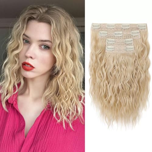 FUIBEJAE 4Pcs 12Inch Clip In Haarverlängerungen Wasser Ripple Wellige Haarperücken Weiches lockiges Haarstück für Frauen Lockige Haarverlängerungen für die tägliche Party Cosplay Perücke,15# von FUIBEJAE