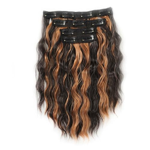 FUIBEJAE 4Pcs 12Inch Clip In Haarverlängerungen Wasser Ripple Wellige Haarperücken Weiches lockiges Haarstück für Frauen Lockige Haarverlängerungen für die tägliche Party Cosplay Perücke,2h30# von FUIBEJAE