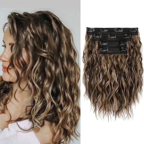 FUIBEJAE 4Pcs 12Inch Clip In Haarverlängerungen Wasser Ripple Wellige Haarperücken Weiches lockiges Haarstück für Frauen Lockige Haarverlängerungen für die tägliche Party Cosplay Perücke,4h18# von FUIBEJAE