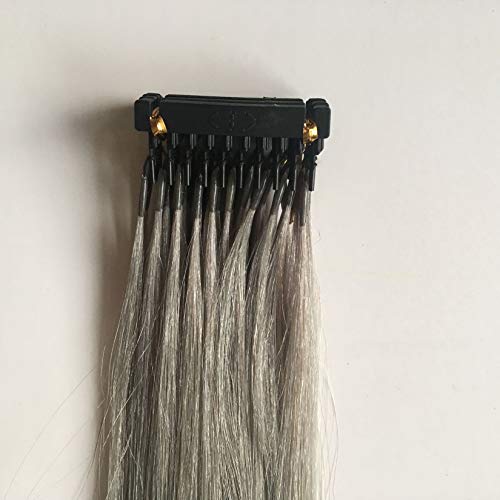 FUIBEJAE 6D 1. Generation Echthaarverlängerung Nahtlos Unsichtbar 6D Original Geflochtene Echt Remy Haarverlängerung Bundle Farbe Perücke Verlängerung für Frauen 10 Reihen,Grau,20inch(50cm) von FUIBEJAE