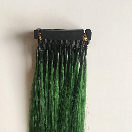 FUIBEJAE 6D 1. Generation Echthaarverlängerung Nahtlos Unsichtbar 6D Original Geflochtene Echt Remy Haarverlängerung Bundle Farbe Perücke Verlängerung für Frauen 10 Reihen,Grün,16inch(40cm) von FUIBEJAE