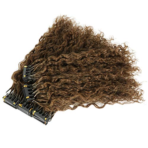 FUIBEJAE 6D Haar Locken Extensions Echte Virgin Hair Wasserwelle Weich Seidig Lockig Unsichtbar 6D Echthaar Extensions Geeignet für Frauen Mädchen, Braun 25 Reihen 125G,14inch von FUIBEJAE
