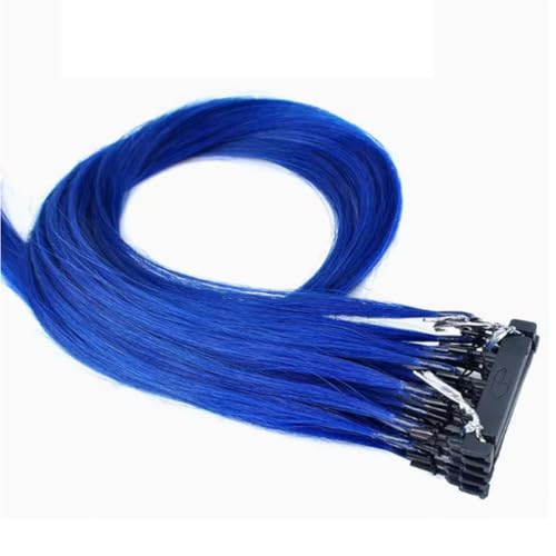 FUIBEJAE 6D Haarverlängerungen der 2. Generation für Frauen, Virgin Hair 6D Machine Quick No Track Groove Verbindung zum Kopfhaar Remy Echthaarverlängerung, 10 Reihen,Blau,18inch von FUIBEJAE