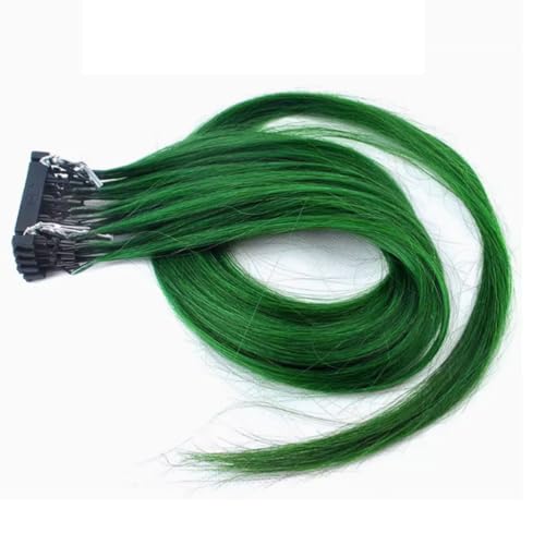 FUIBEJAE 6D Haarverlängerungen der 2. Generation für Frauen, Virgin Hair 6D Machine Quick No Track Groove Verbindung zum Kopfhaar Remy Echthaarverlängerung, 10 Reihen,Grün,24inch von FUIBEJAE