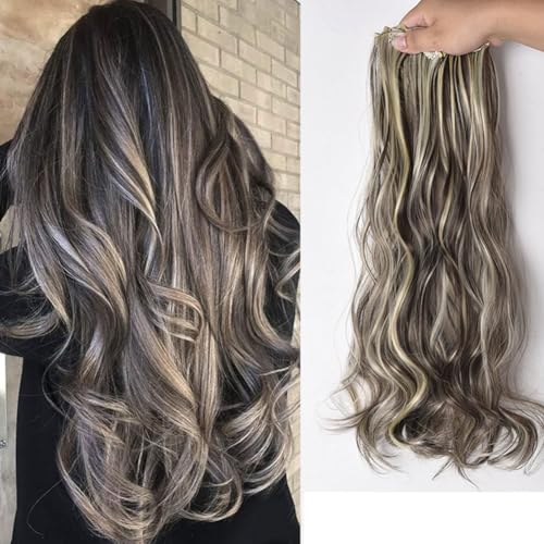 FUIBEJAE 7 STÜCKE Clip In Haarverlängerungen Lange Wellige Haarperücken Weiches lockiges Haarteil für Frauen Lockige Haarverlängerungen für die tägliche Party Cosplay Perücke,8h613 20 inch von FUIBEJAE