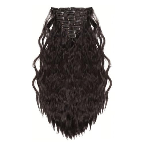 FUIBEJAE 7 STÜCKE Clip In Haarverlängerungen Wasser Ripple Wellige Haarperücken Weiches lockiges Haarstück für Frauen Lockige Haarverlängerungen für die tägliche Party Cosplay Perücke,2# 28inch von FUIBEJAE