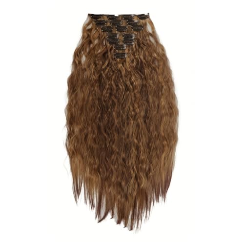 FUIBEJAE 7 STÜCKE Clip In Haarverlängerungen Wasser Ripple Wellige Haarperücken Weiches lockiges Haarstück für Frauen Lockige Haarverlängerungen für die tägliche Party Cosplay Perücke,6# 20inch von FUIBEJAE