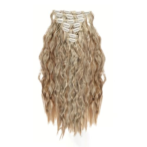 FUIBEJAE 7 STÜCKE Clip In Haarverlängerungen Wasser Ripple Wellige Haarperücken Weiches lockiges Haarstück für Frauen Lockige Haarverlängerungen für die tägliche Party Cosplay Perücke,6h613 22inch von FUIBEJAE