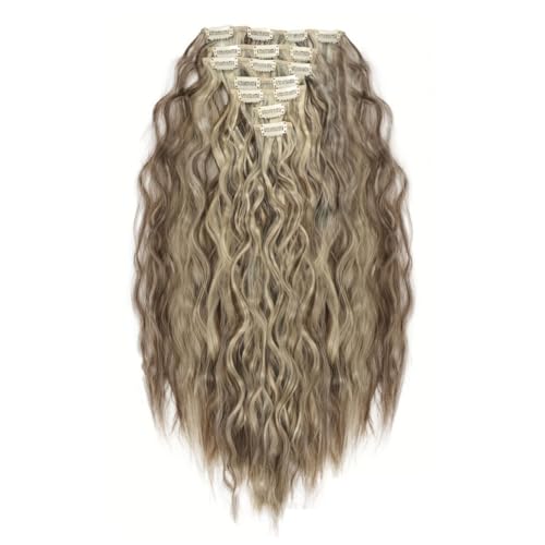 FUIBEJAE 7 STÜCKE Clip In Haarverlängerungen Wasser Ripple Wellige Haarperücken Weiches lockiges Haarstück für Frauen Lockige Haarverlängerungen für die tägliche Party Cosplay Perücke,8h613 24inch von FUIBEJAE