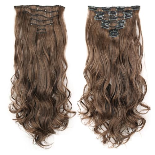 FUIBEJAE 7 STÜCKE Clip in Haarverlängerungen 22 Zoll lange gewellte Haarperücken Weiches lockiges Haarstück für Frauen Lockige Haarverlängerungen für die tägliche Party Cosplay Perücke,Brown a von FUIBEJAE