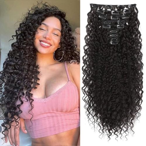 FUIBEJAE 9 Stück 22 Zoll Clip in Haarverlängerungen lange gewellte Haarperücken Weiches lockiges Haarstück für Frauen lockige Haarverlängerungen für die tägliche Party Cosplay Perücke,2# von FUIBEJAE