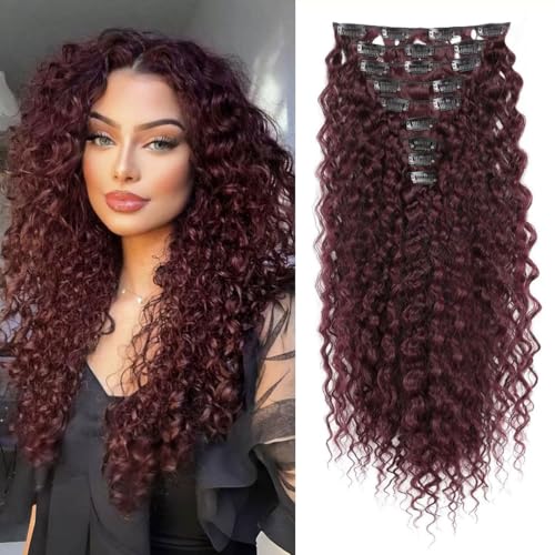 FUIBEJAE 9 Stück 22 Zoll Clip in Haarverlängerungen lange gewellte Haarperücken Weiches lockiges Haarstück für Frauen lockige Haarverlängerungen für die tägliche Party Cosplay Perücke,99j von FUIBEJAE