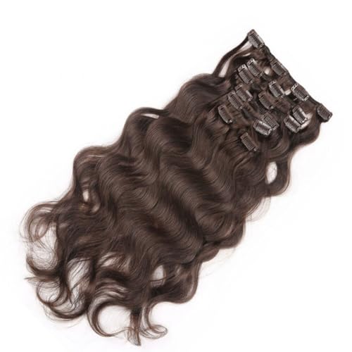 FUIBEJAE Clip-in-Haarverlängerungen für Frauen, dunkelbrauner lockiger nahtloser Clip aus extensio-Menschenhaar, 7-teiliges Set 16 Clips, unsichtbare Tape-In-Haarteile für den täglichen,20inch (50cm) von FUIBEJAE