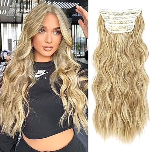 FUIBEJAE Clip-in-Haarverlängerungen für Frauen, lange Wasserwellenperücken mit weichem lockigem Haarteil für die tägliche Party-Cosplay, 4 Stück 11 Clips,107 20inch von FUIBEJAE