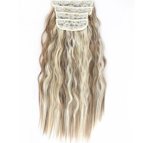 FUIBEJAE Clip-in-Haarverlängerungen für Frauen, lange Wasserwellenperücken mit weichem lockigem Haarteil für die tägliche Party-Cosplay, 4 Stück 11 Clips,18h613 28inch von FUIBEJAE