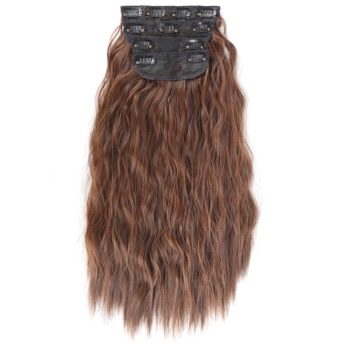 FUIBEJAE Clip-in-Haarverlängerungen für Frauen, lange Wasserwellenperücken mit weichem lockigem Haarteil für die tägliche Party-Cosplay, 4 Stück 11 Clips,30 light brown 22inch von FUIBEJAE