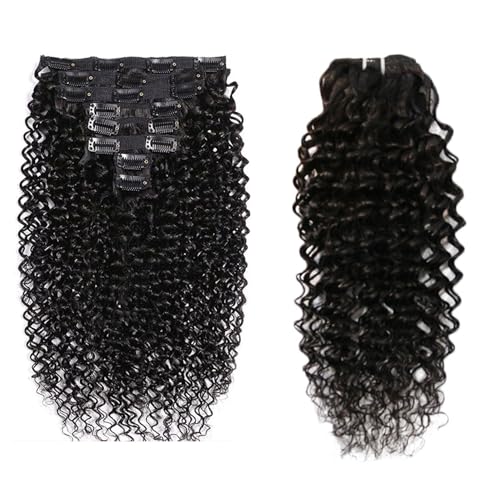 FUIBEJAE Clip-in-Haarverlängerungen für Frauen, schwarze Spitze verworrene lockige nahtlose Clip-in-Verlängerungen Echthaar, 8-teiliges Set 18 Clips, unsichtbare Tape-In-Haarteile für,16inch(40cm) von FUIBEJAE