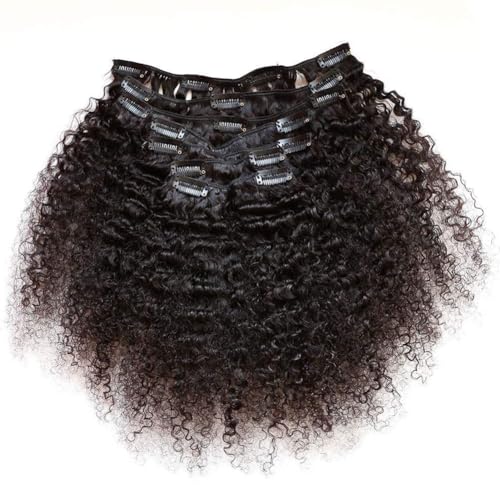 Clip-in-Haarverlängerungen für Frauen, schwarze lockige nahtlose Clip-in-Verlängerungen Echthaar, 7-teiliges Set 16 Clips, unsichtbare Tape-In-Haarteile für den täglichen,16inch(40cm) von FUIBEJAE