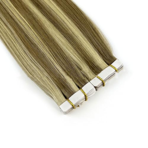FUIBEJAE Klebeband in Echthaarverlängerungen Braun und Blond Seidig Gerade Echthaar Verlängerungen Klebeband in Remy Echthaar Klebeband für Frauen 40 Stück 100G,22inch von FUIBEJAE