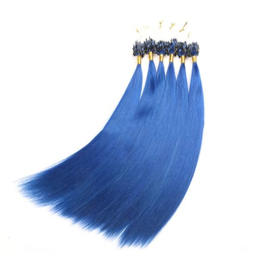 FUIBEJAE Micro Link Echthaarverlängerungen Fischlinie Micro Bead Echthaarverlängerung Blau Gerade Micro Loop Ring Haarverlängerungen für Frauen, 100G 100 Strähnen,16inch von FUIBEJAE