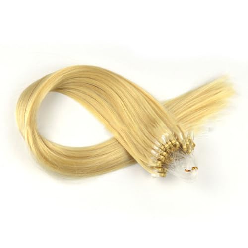 FUIBEJAE Micro Link Echthaarverlängerungen Fischlinie Micro Bead Echthaarverlängerung Blonde Gerade Micro Loop Ring Haarverlängerungen für Frauen, 100G 100 Strähnen,18inch von FUIBEJAE