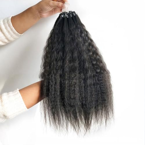 FUIBEJAE Micro Link Echthaarverlängerungen Fischlinie Micro Bead Echthaarverlängerung Kinky Straight Micro Loop Ring Haarverlängerungen für Frauen, 100G 100 Strähnen,22inch von FUIBEJAE