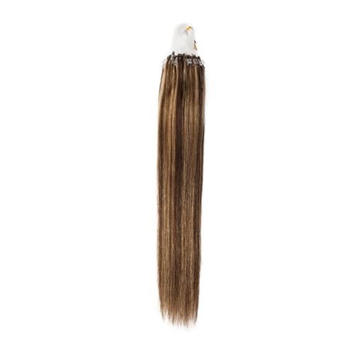 FUIBEJAE Micro Link Echthaarverlängerungen Fischlinie Micro Bead Echthaarverlängerung Klavierfarbe Gerade Micro Loop Ring Haarverlängerungen für Frauen, 100G 100 Strähnen,22inch von FUIBEJAE