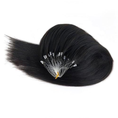 FUIBEJAE Micro Link Echthaarverlängerungen Fischlinie Micro Bead Echthaarverlängerung Schwarz Gerade Micro Loop Ring Haarverlängerungen für Frauen, 100G 100 Strähnen,14inch von FUIBEJAE