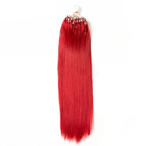 FUIBEJAE Micro Link Echthaarverlängerungen Fischlinie Micro Bead Echthaarverlängerung rot Gerade Micro Loop Ring Haarverlängerungen für Frauen, 100G 100 Strähnen,14inch von FUIBEJAE