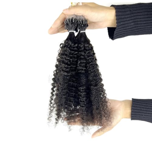 FUIBEJAE Micro Link Echthaarverlängerungen Fischschnur Micro Bead Echthaarverlängerung Afro Curls Micro Loop Ring Haarverlängerungen für Frauen, 100G 100 Strähnen,16inch von FUIBEJAE
