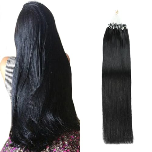 FUIBEJAE Micro Loop Ring Echthaarverlängerungen Schwarz Silky Straight Micro Link Haar Vorgebundene Mikroperlen Haarverlängerung für Frauen, 50G 100 Strähnen,16inch(40cm) von FUIBEJAE