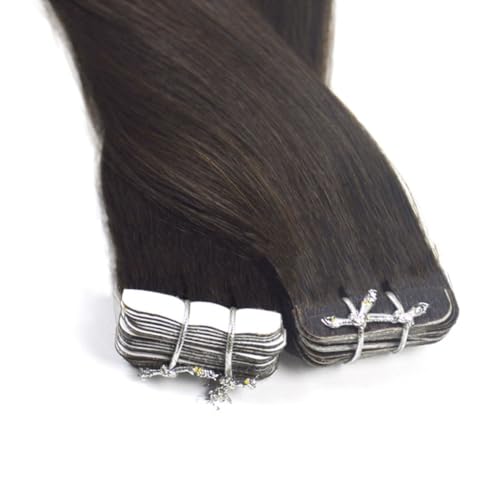 FUIBEJAE Tape in Echthaar Extensions #2 Schwarz Silky Straight Echthaar Extensions Tape in Remy Echthaar Klebeband für Frauen 20 Stück 50G,14inch von FUIBEJAE