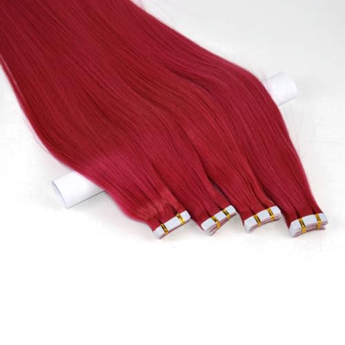 FUIBEJAE Tape in Echthaarverlängerungen Rot Silky Straight Echthaar Extensions Tape in Remy Echthaar Klebeband für Frauen 20 Stück 50G,16inch von FUIBEJAE