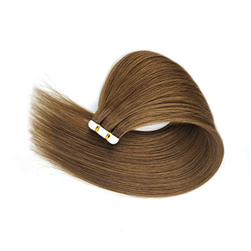 FUIBEJAE Tape in Haarverlängerungen Echtes Remy Echthaar seidig weiches glattes Haar Unsichtbarer Kleber Clip in Haarverlängerung für Frauen, 50G 20Pcs,Braun,26" von FUIBEJAE