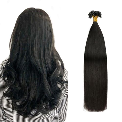 FUIBEJAE U-Tip Echthaarverlängerungen #1B natürliche schwarze Keratin Nagelspitze Haarverlängerung keine Spur seidig glattes brasilianisches Remy-Haar für Frauen, 50G100 Strähnen,18inch von FUIBEJAE