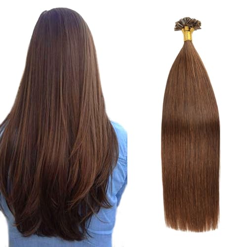 FUIBEJAE U-Tip Echthaarverlängerungen #4 Dunkelbraune Keratin Nagelspitze Haarverlängerung Keine Spur Seidiges Glattes Brasilianisches Remy-Haar für Frauen, 50G100 Strähnen,16inch von FUIBEJAE