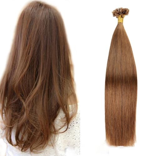 FUIBEJAE U-Tip Echthaarverlängerungen #6 Curry Braun Keratin Nagel Spitze Haarverlängerung Keine Spur Seidig Glatt Brasilianisches Remy Haar für Frauen, 50G100 Strähnen,24inch von FUIBEJAE
