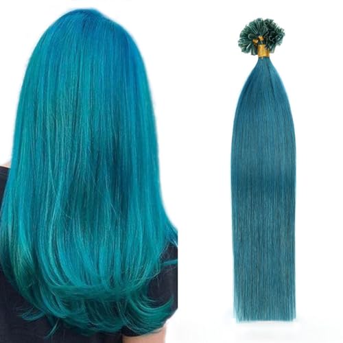 FUIBEJAE U-Tip Echthaarverlängerungen Blau Keratin Nagel Spitze Haarverlängerung Keine Spur Seidig Glatt Brasilianisches Remy Haar für Frauen, 50G100 Strähnen,24inch von FUIBEJAE